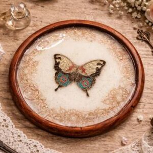 Butterfly pendant round coaster - bordered